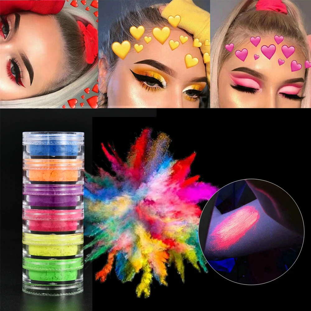 6 Color/Sets Lasting Fluorescent Matte Eyeshadow Neon Pigment Powder Halloween Decoration Eyeshadow Palette Beauty Glazed