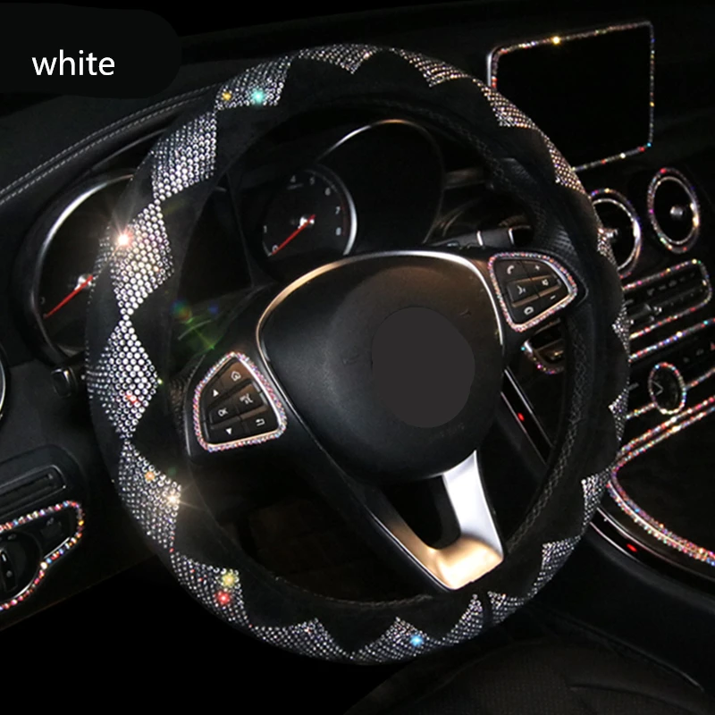 

Luxury Crystal Colorful Rhinestones Covers Car Steering Wheel Diamante Rhinestones Car Coated Steering Wheel Plush Accessories