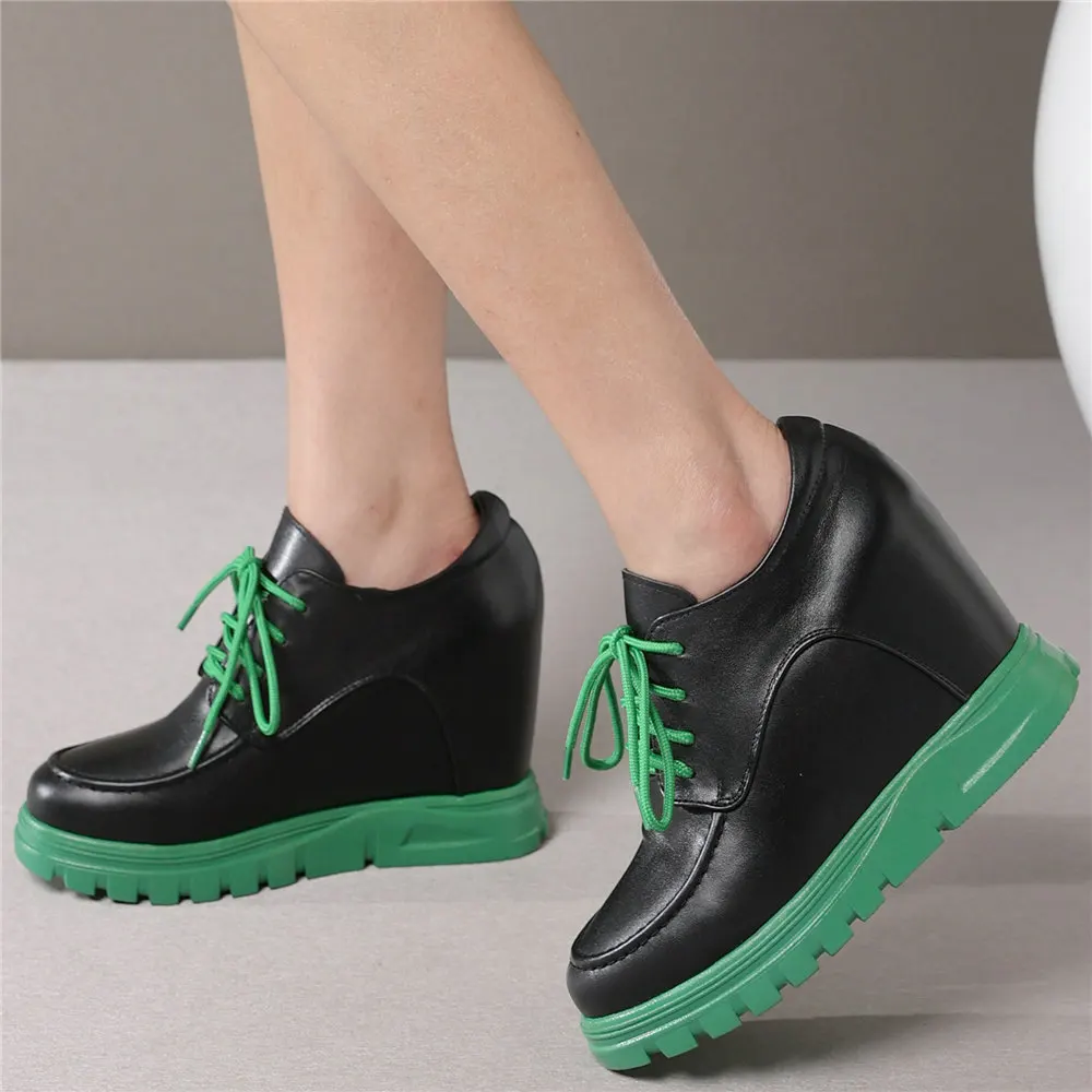 

Туфли-лодочки женские на платформе, натуральная кожа, высокий каблук, повседневная обувь, со шнуровкой, увеличивающие рост