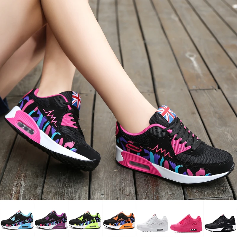 Zapatillas de correr con cordones y cojín de aire para mujer, zapatos deportivos de malla transpirables para gimnasio, zapatillas de baloncesto