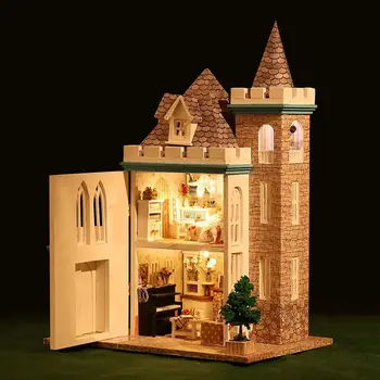 

DIY Doll House Furniture Moonlight Castle Hand Assembled Miniature Wooden House Model Villa Toys for Birthday Gifts