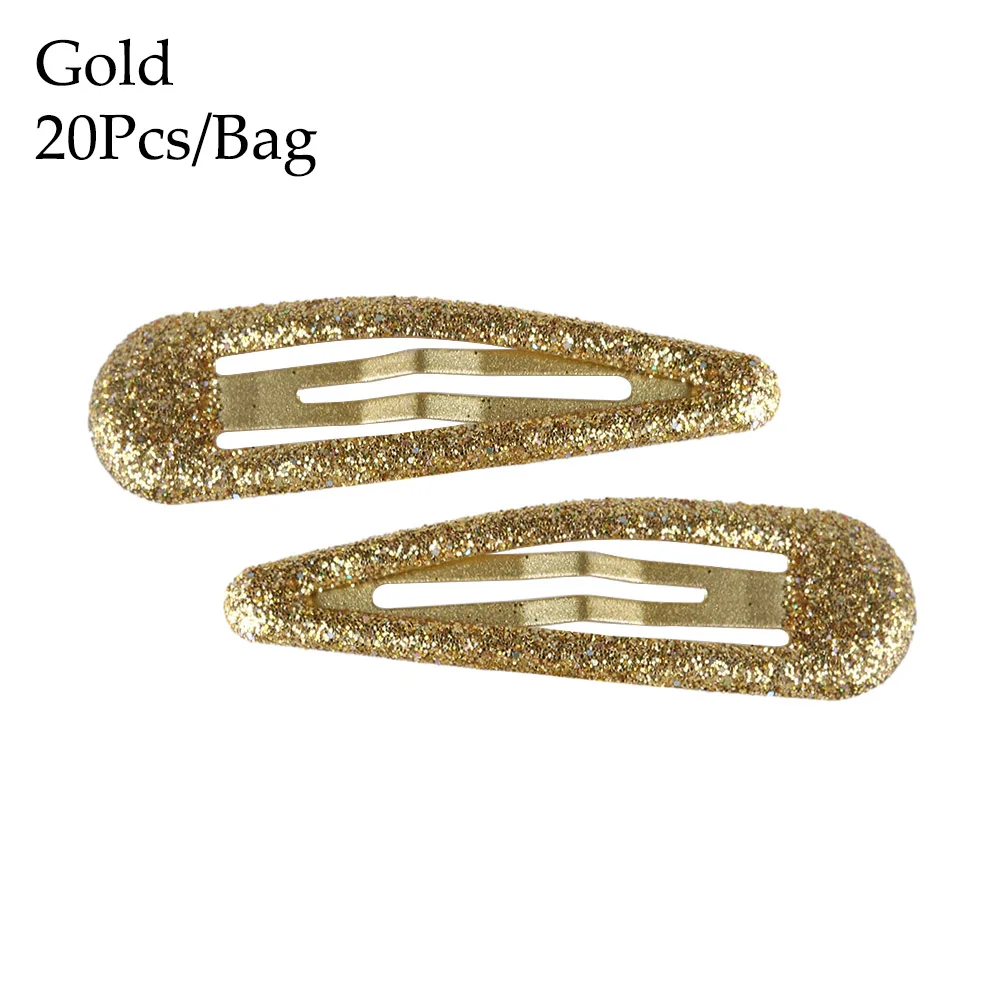 20Pcs/Bag 5cm Color Glitter Hairpins Snap Hair Clip Pins Baby Children Girls Headwear Cute Metal Hair Accessories Styling Tools - Color: Gold