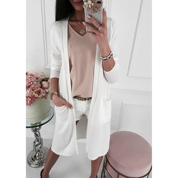 

Women Clothing Solid European Style Long Sleeve All-match Autumn Knitted Cardigan With Pockets SJ4400E