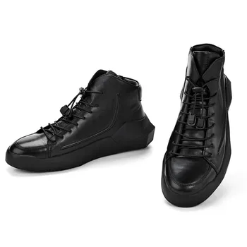 

Harajuku Casual Genuine New Leather Mens England Style Fashion Round Toe Black Ankle Dress Boots Men Botas Hombre