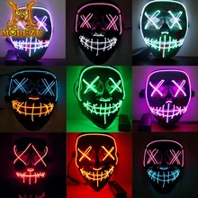 Molezu Led Mask Halloween Party Masque Masquerade Masks Neon Light Glow In The Dark Mascara Horror Glowing Masker