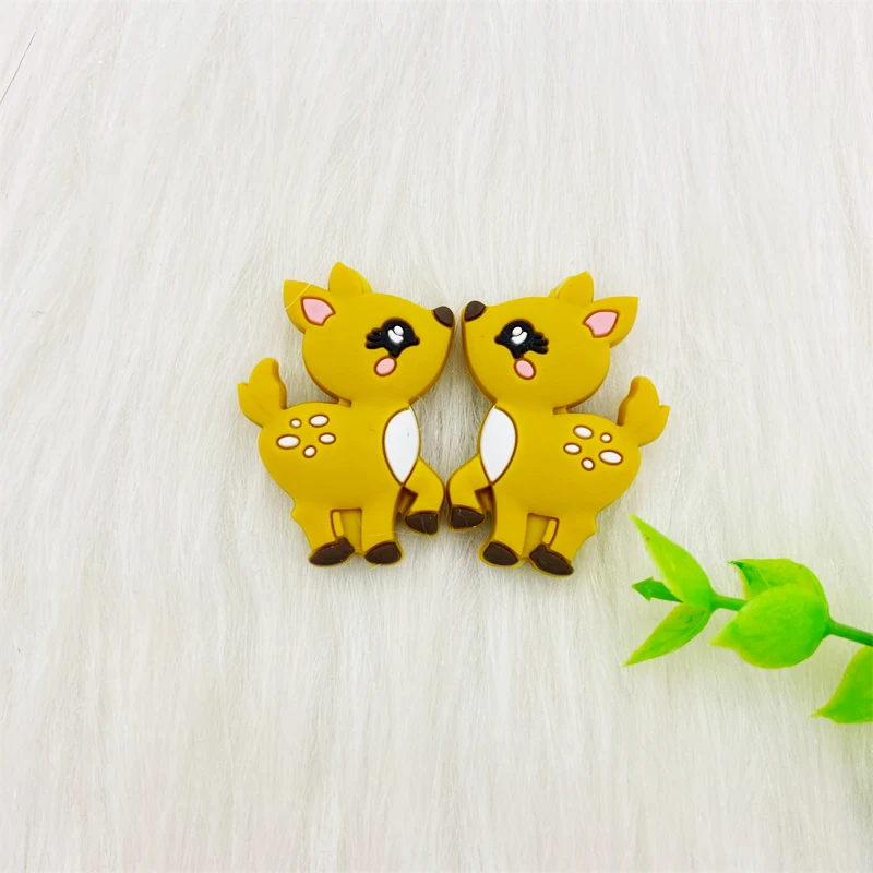 10개 실리콘 사슴 모양 구슬 식품 등급 씹을 수 있는 DIY 액세서리 BPA 프리  치발기 구슬