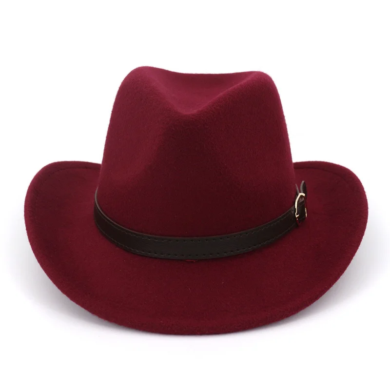 Европейская американская широкополая ковбойская фетровая шляпа Панама джазовые шляпы с кожаной пряжкой простая шерстяная шляпа для мужчин и женщин
