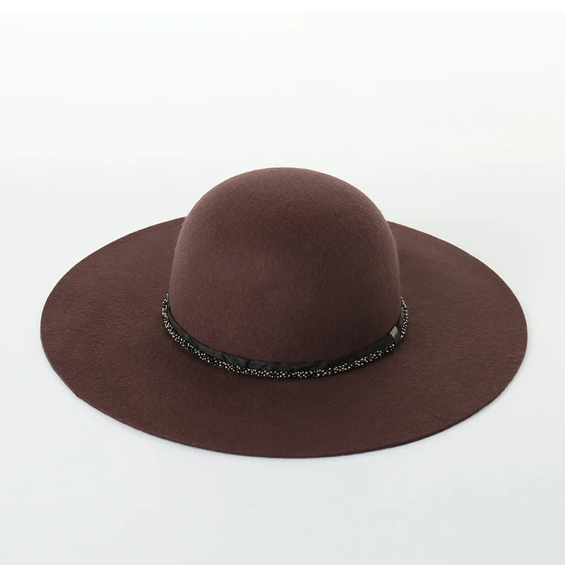 COKK шерстяная фетровая шляпа для женщин, элегантная женская шляпа с Круглым Верхом и широкими полями, винтажный капор с цепочкой из бисера, дизайнерские женские шапки