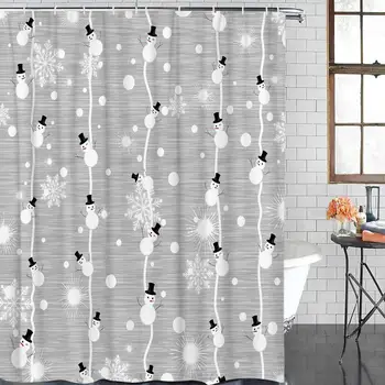 

Durable Polyester Fabric Shower Curtains for Bathroom/Reading Nook Extra Long Christmas Snowman hanging in Lines with Snowflake