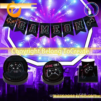 

to Create Game Theme Background Layout Tray Paper Hanging Flag Baby Birthday Party Decoration baby shower decorations