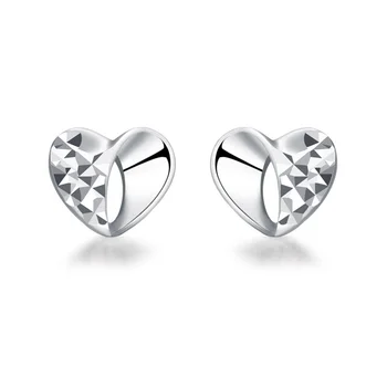 

Platinum White Real Solid Gold Heart Diamond Carve Pierced Earring Fancy PT950 Stud for Women Bride Fine Wedding Propose Jewelry