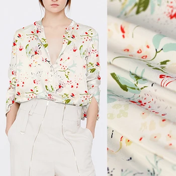 

135CM 18MM Floral Print Stretch Silk Crepe De Chine Fabric for Summer Dress Blouse Skirt Shirt Pants E1287