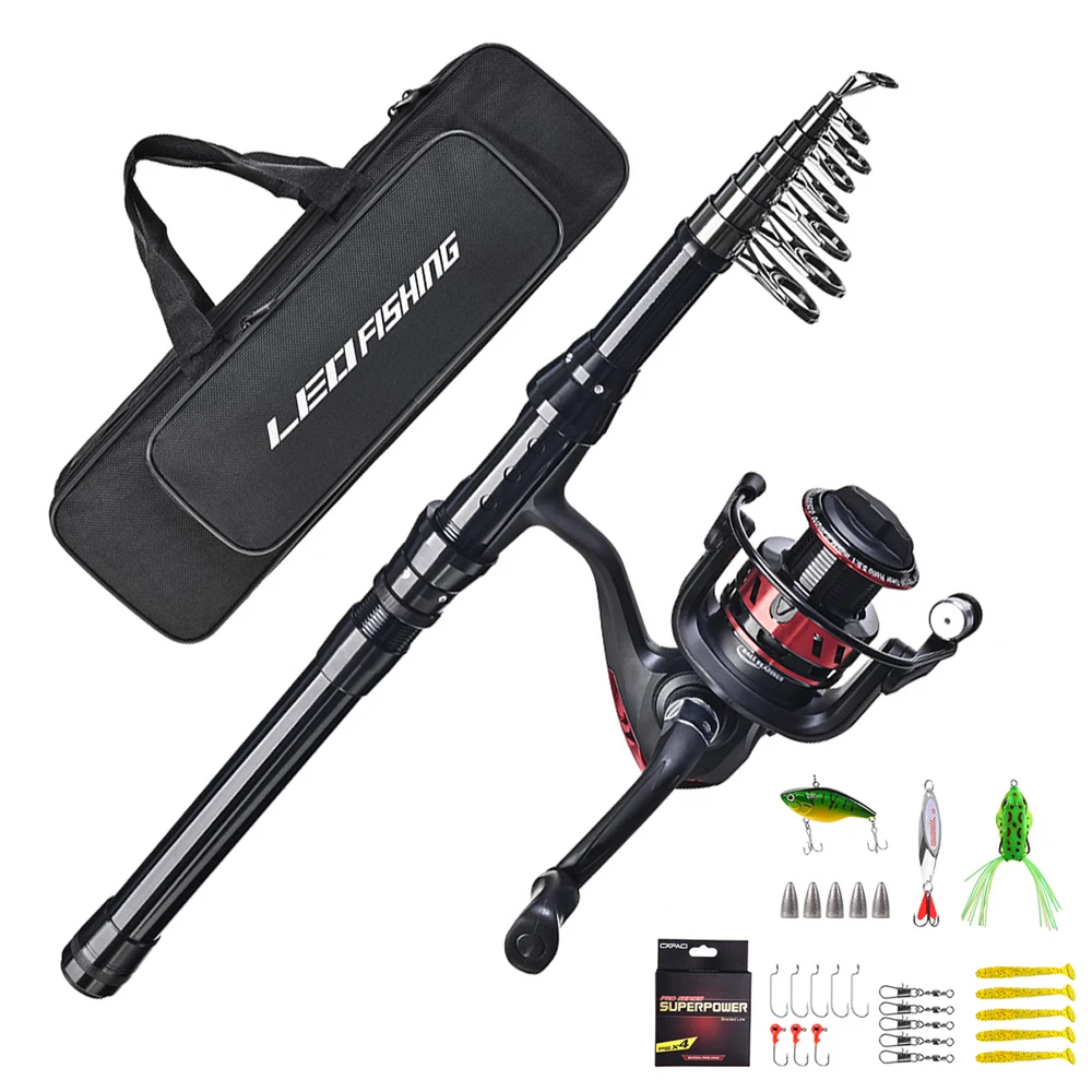 Telescopic Carbon Fire Fishing Rod Spinning Reel Combo Set with