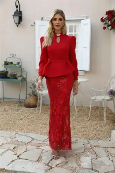 

Elegant Ruffle Lace Long Party Clubwear Dress High Quality Bodycon Sheath Spring Birthday Dress Gift For Women Lady V Neck Robe