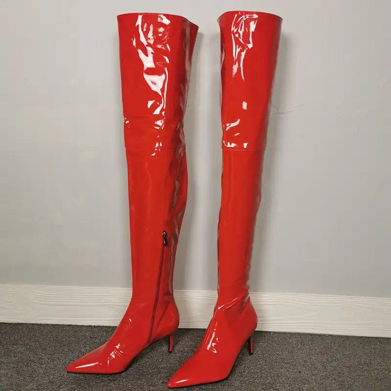 red leather thigh high boots