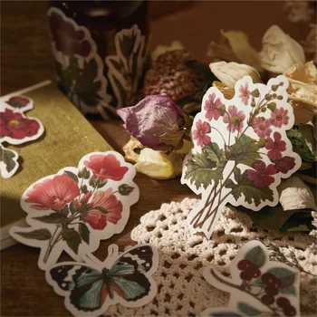 

60 Pcs Retro Flower Decoration Stickers Writable Bullet Journal Washi Paper Calendar Stickers Scrapbooking Flakes School Supply