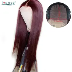 Цветные бордовые перуанские прямые парики для черных женщин темно-красные 4X4 кружева Закрытие человеческих волос парики средней части