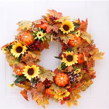 

Autumn Theme Door Wreath Artificial Pumpkin Berries Pine Cone Maple Manmade Halloween Thanksgiving Day Autumns Harvest Day