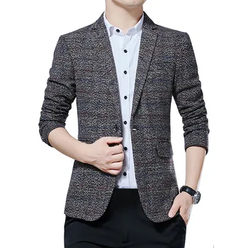 

Men's blazer casual Korean fashion small plaid print autumn and winter Plus size M-5XL urban banquet thickening suit jacket