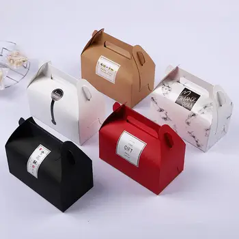 

10Pcs Paper Muffins Bakery Wrapping Packing Cupcake Candy Boxes with Handle Dessert Baking Supplies