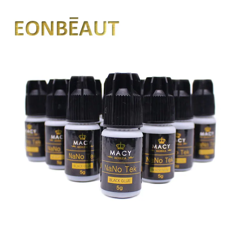 

10 Bottles MACY NaNo Tek Black Glue Eyelash Extension Glue 5ml Professional 1 Second Fast Drying False Eyelashes Strong Adhesive
