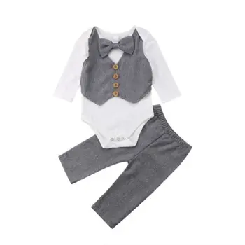 

Gentleman Newborn Boy Bow Tie Tops Romper Pants Formal Suit Outfits Clothes