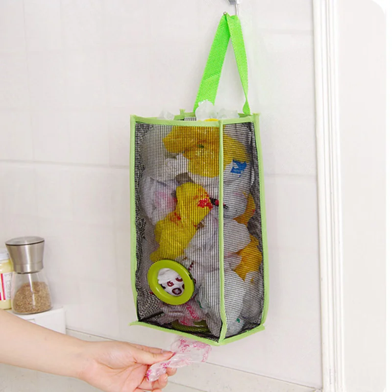 

Breathable Mesh Hanging Kitchen Garbage Bag Hanging Trash Storage Bag Mesh Grocery Bag Dispenser Bathroom Garbage Organizer