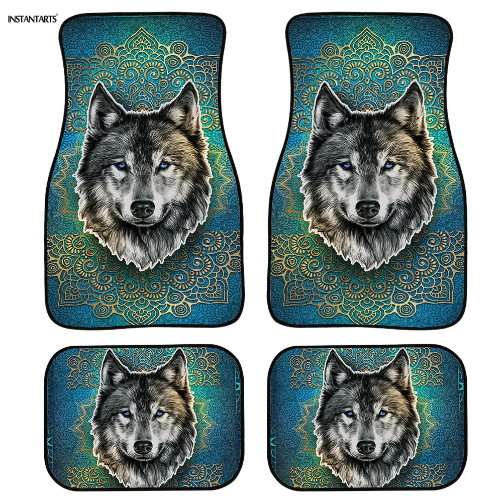 

INSTANTARTS Bohemian Wolf Design Floor Mat for Cars Washable 4pcs/Set Car Floor Mats Custom Rubber Floor Mats for Cars Front