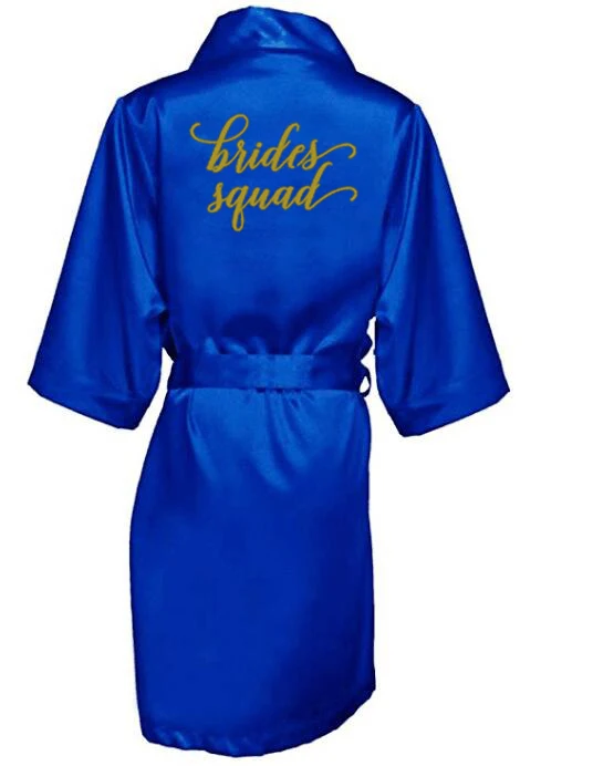 Satin Silk Robes Plus Size Wedding Bathrobe Bride Bridesmaid Mother Maid of Honor Gown Women Clothing Sleepwear Royal blue women sleepwear bride robes silk robe