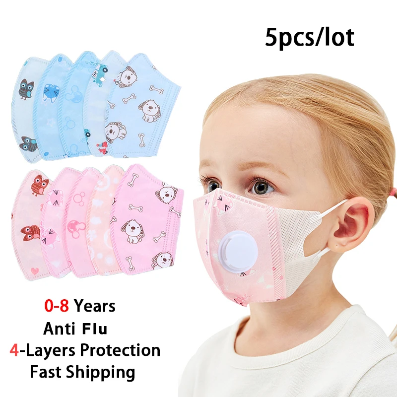 

5pcs Children Masks Respirator 4 Layer Protection Anti Flu Kids Face Mask Anti Dust PM2.5 Cartoon Unwashable Baby ffp2 Mask