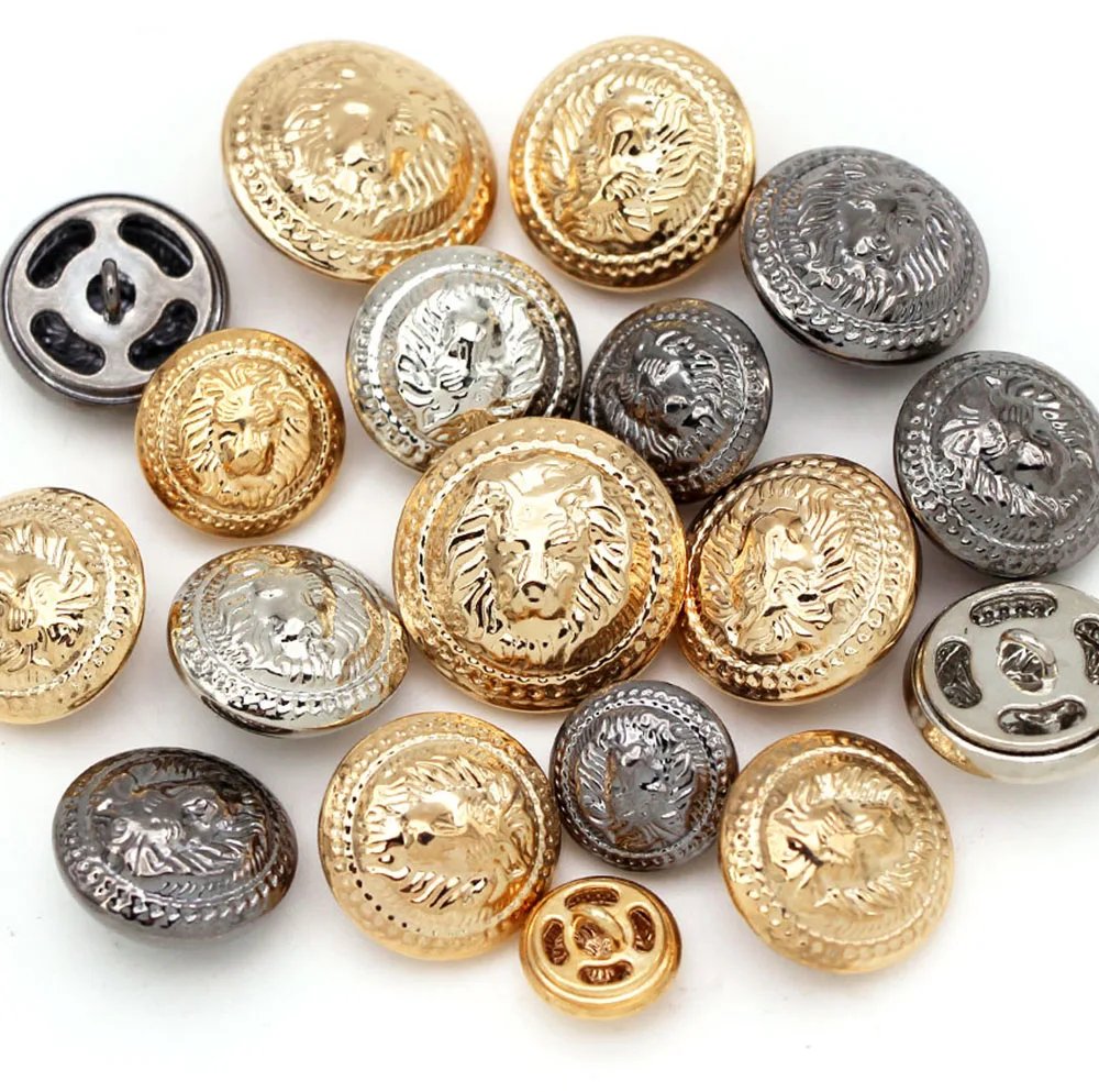 5Pcs Round Button Lion Head Metal For Coat Clothes Decorative Shank Gold Silver Black Sew Accessories 15-28MM | Дом и сад