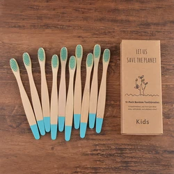Kids' Eco-Friendly Bamboo Toothbrush Set - 10 Colorful Pieces with Soft Nylon Bristles (Kids 10Pcs Lake Blue)