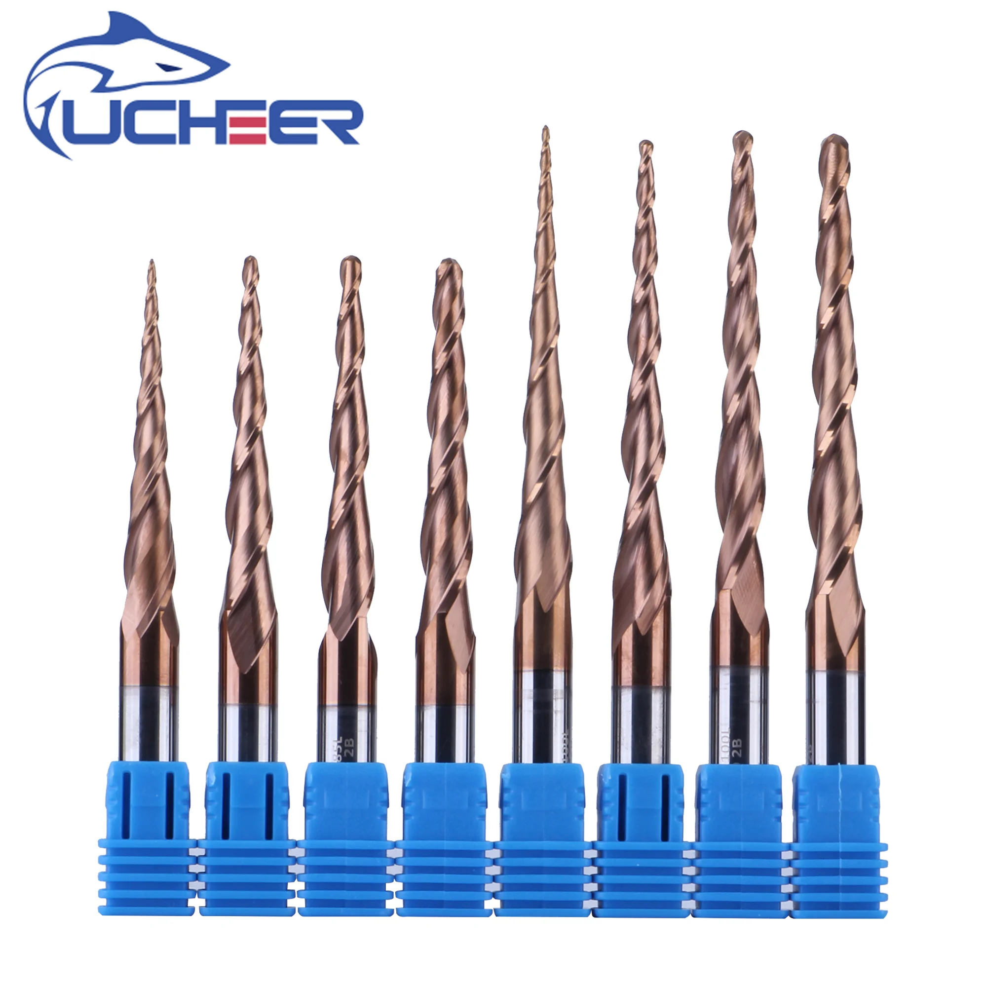 

UCHEER discount 1set 6mm Taper Ball Nose End Mill Tungsten solid carbide Coated cnc milling cutter woodworking engraving bit