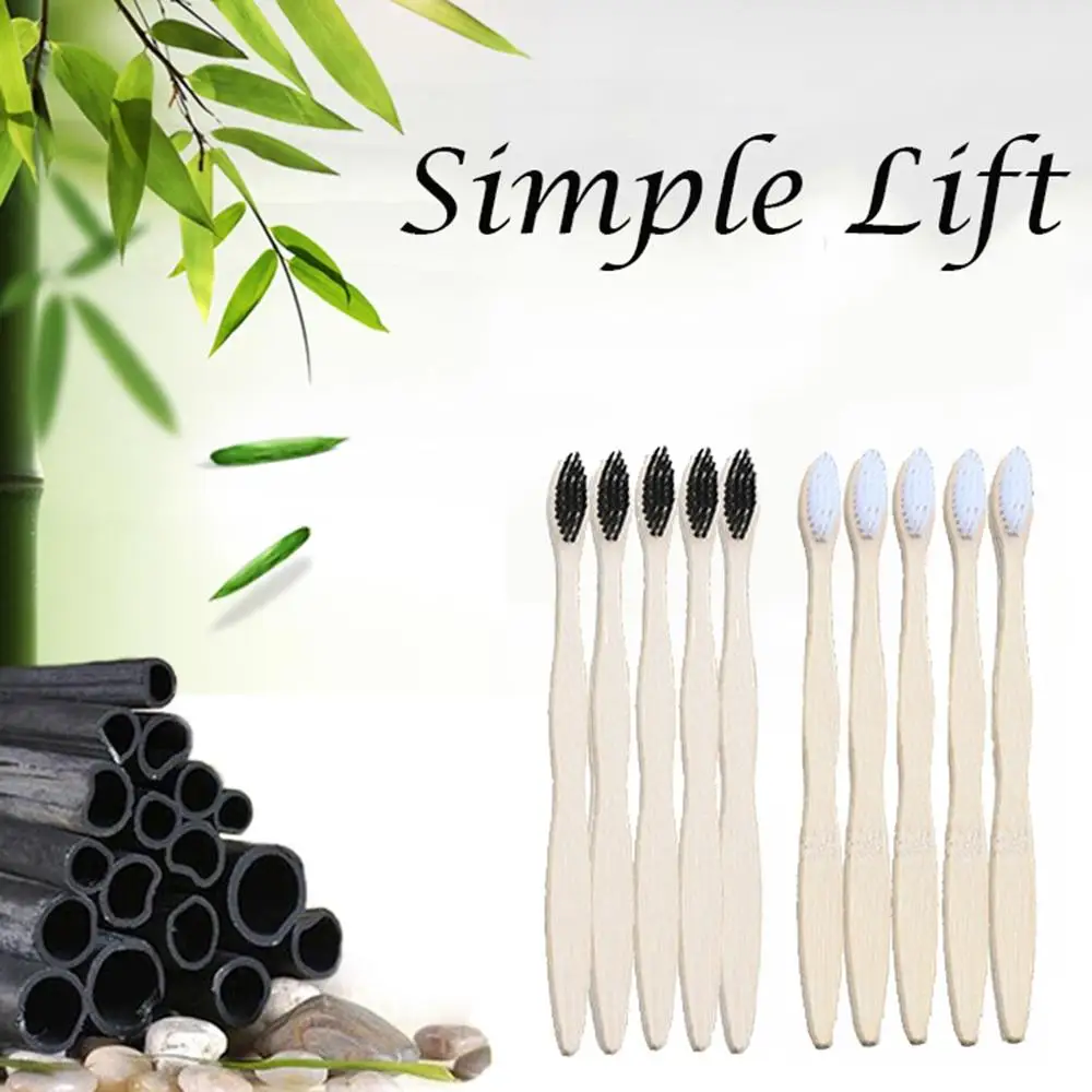 10pcs Bamboo charcoal toothbrush Reusable Recycled Charcoal Soft Fiber Cleaning Toothbrush Set Tooth Brush Eco Friendly@5