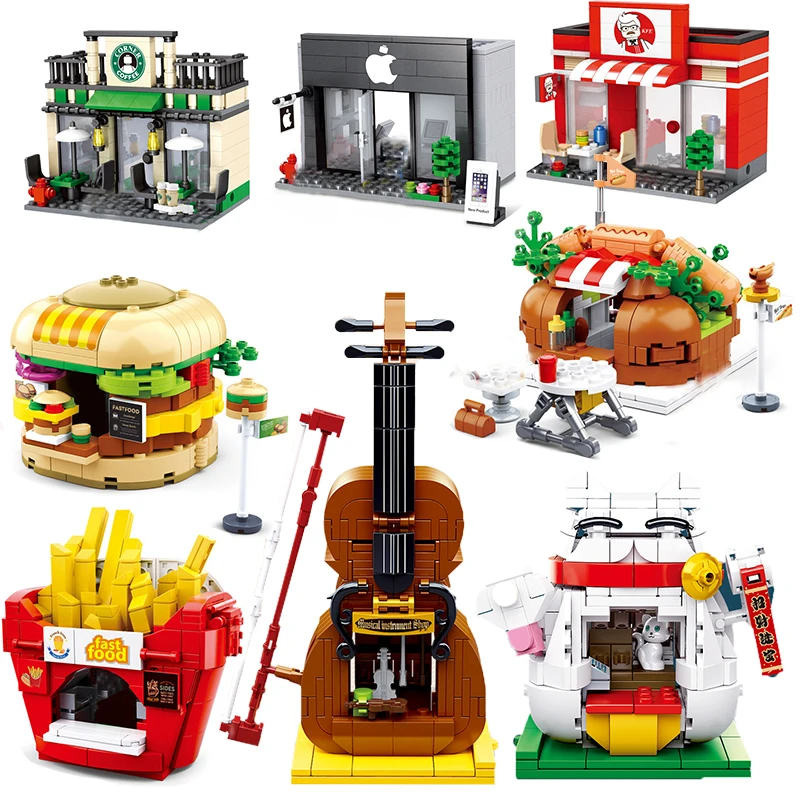 Retail Store Architecture City Miniature Street View Building Blocks House Food Shop Cafe Dinner Restaurant Model Toys | Игрушки и хобби