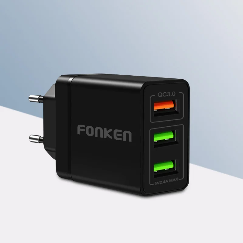 FONKEN 3 порта USB зарядное устройство Quick Charge3.0 быстрое зарядное устройство QC3.0 QC2.0 Мульти Usb настенный адаптер Зарядка для Android смартфон планшет - Тип штекера: black charger