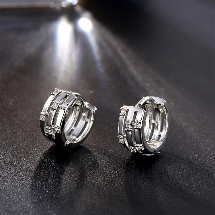 Circle Earring Fashion Wedding party Jewelry Shining cubic Zircon high quality 3 colors gold filled hoop earrings for women Anti