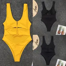 Для женщин сексуальная с высокой талией на Одна деталь пуш-ап купальник с бюстгальтером с мягкими чашечками забавные ванный комплект Монокини Плавание одежда бикини Mujer Плавание SB3M