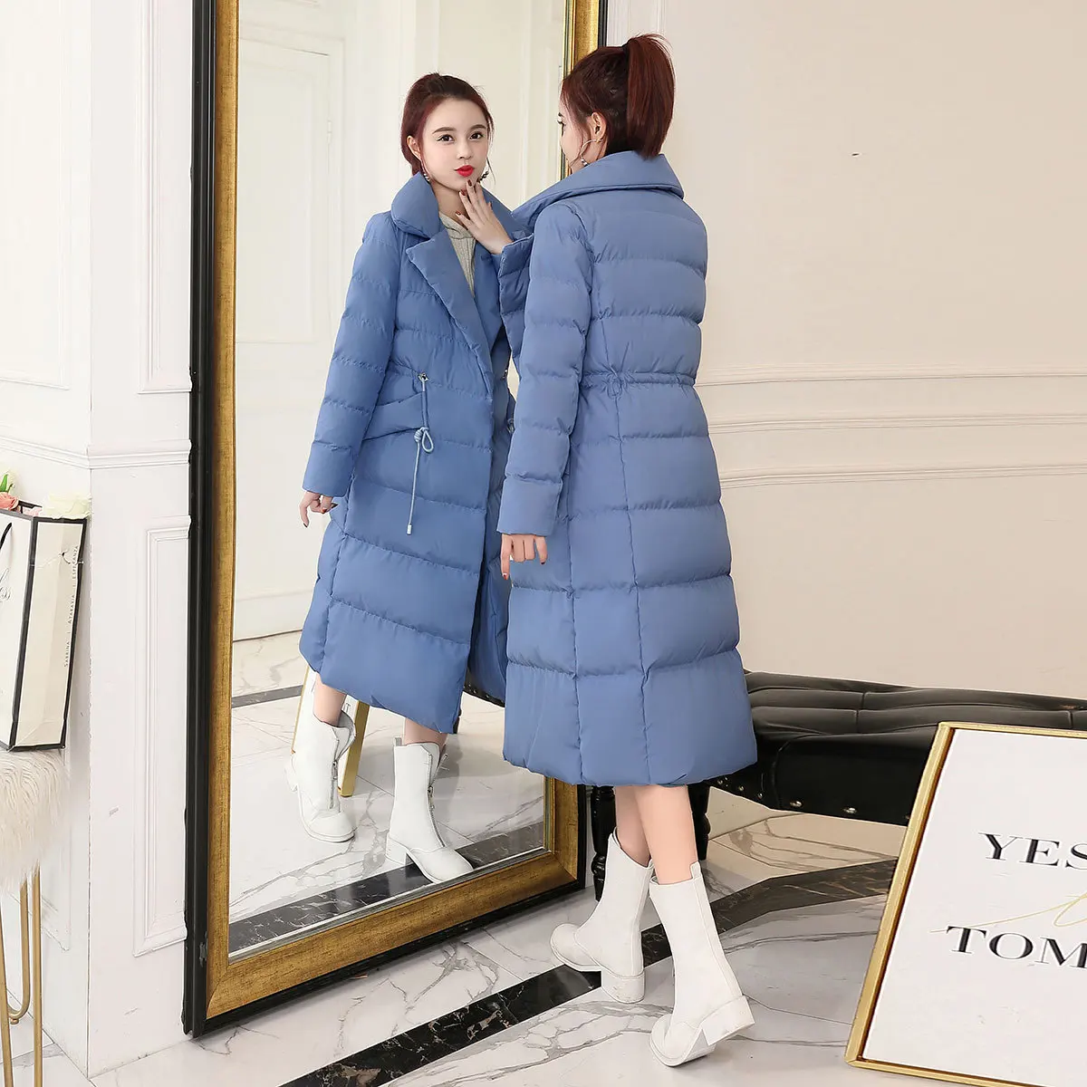 

Winter Cotton-padded Clothes Women's Mid-length Korean-style 2018 New Style Thick Long Sleeve Warm Cotton Coat Lace-up Slim Fit