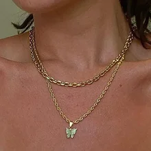 

Cross-border New Acrylic Butterfly Pendant Necklace Creative Simple Sweet Beauty Style Multi-layered Clavicle Chain