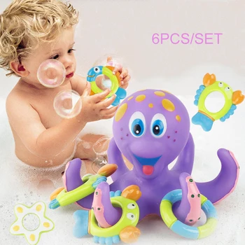 

Learning Educational Water Toy Soft Octopus Baby Bath Toys Kids Throwing Rings Set Parent-Child Interactive Toys