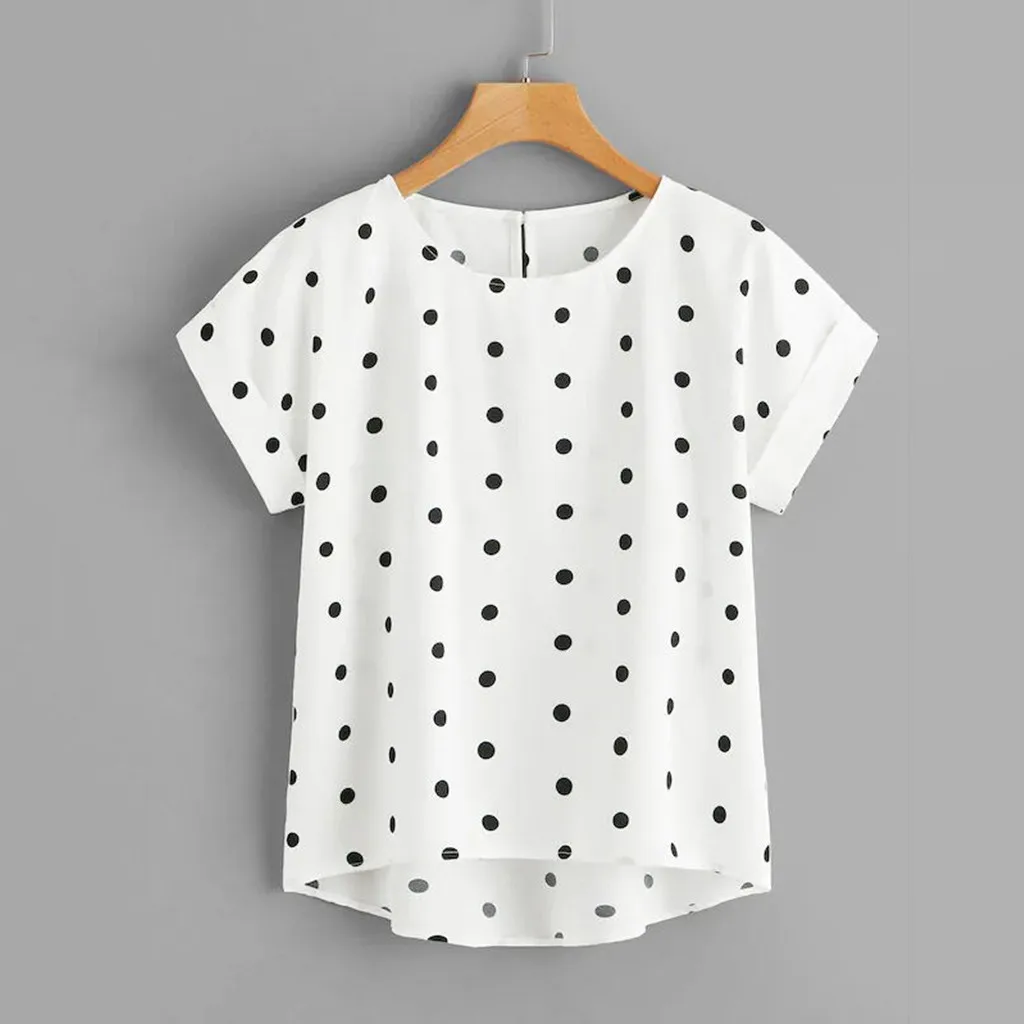 Camisetas con estampado de lunares para mujer, camisetas informales con cuello redondo, camisetas de manga corta de estética urbana Rock para mujer, camisetas cortas