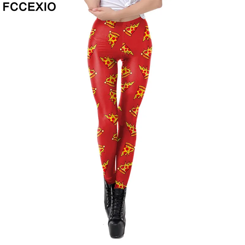 Женские леггинсы FCCEXIO милые штаны с принтом пиццы брюки высокого качества