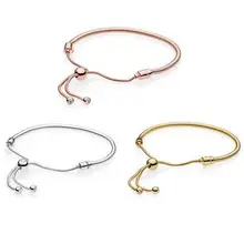 925 пробы-серебро-ювелирные изделия регулируемый телескопический Змеиный браслет-цепочка для женщин DIY Подходит для европейских серебряных шармов