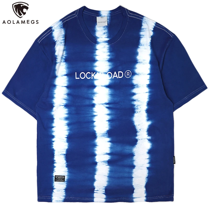 

Aolamegs Men's T Shirt Tie Dye Retro Style Tee 3 Color Optional Casual O-Neck Oversize Harajuku High Street Streetwear Summer