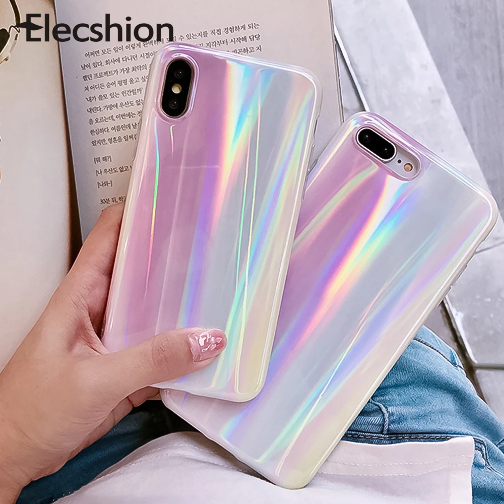 Чехол Aurora Laser для телефона iPhone 6 7 8 Plus 6s X XR мягкие чехлы из ТПУ XS Max Радужный Розовый