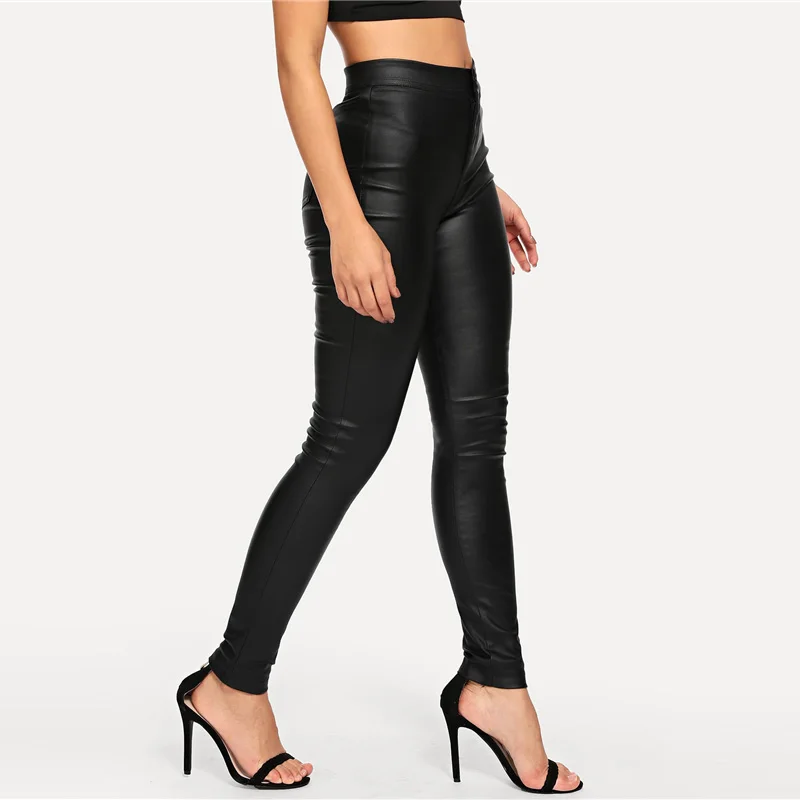 COLROVIE черные длинные узкие штаны с высокой талией женские повседневные однотонные брюки осенние модные пуговицы летающие уличные брюки