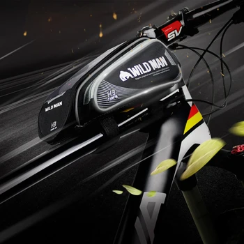 

WILD MAN Bicycle Bag Waterproof Cycling Bag Front Tube Touch Screen Phone Bag For 4.7-5.2 Inches Phone - Black