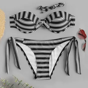 

Womens Strapless Costume bikini suit Padded Swimsuit mid waist Monokini Push Up Bikini Sets maillot de bain femme#3