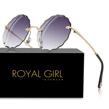 Королевские женские круглые солнцезащитные очки, новые модные солнцезащитные очки без оправы, женские брендовые синие розовые градиентные очки UV400 SS039